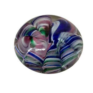 3" Vintage Hand-Blown Glass Paperweight With Multicolor Swirl Design